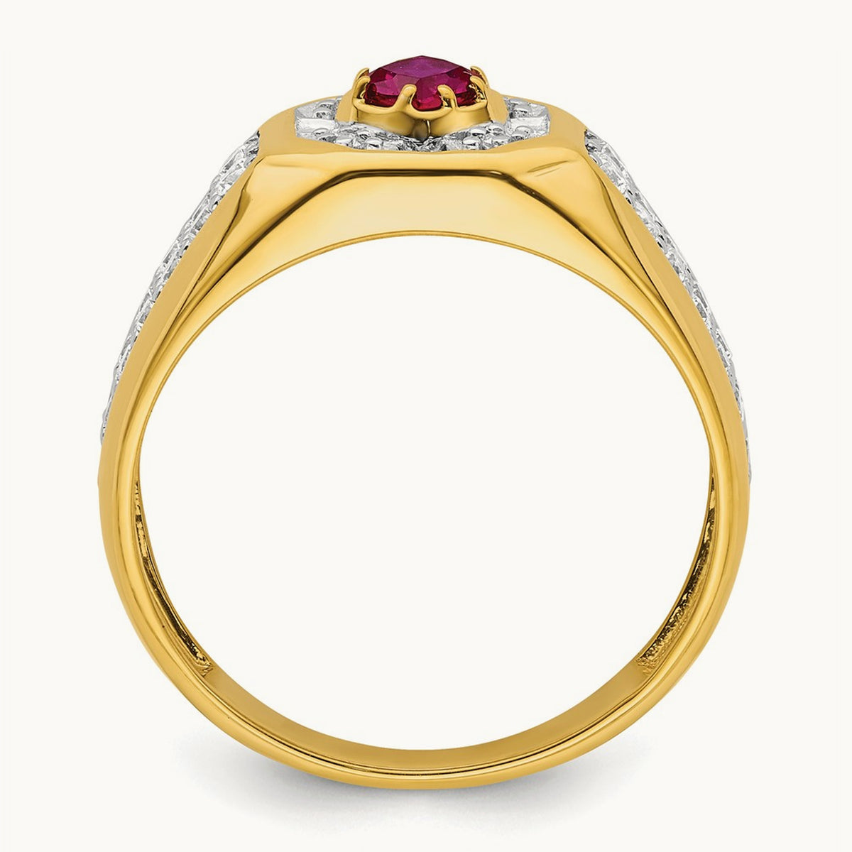 Created Ruby Men's Ring, 0.50 ct tw Lab-Grown Diamond
