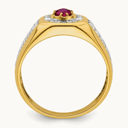 Created Ruby Men's Ring, 0.50 ct tw Lab-Grown Diamond