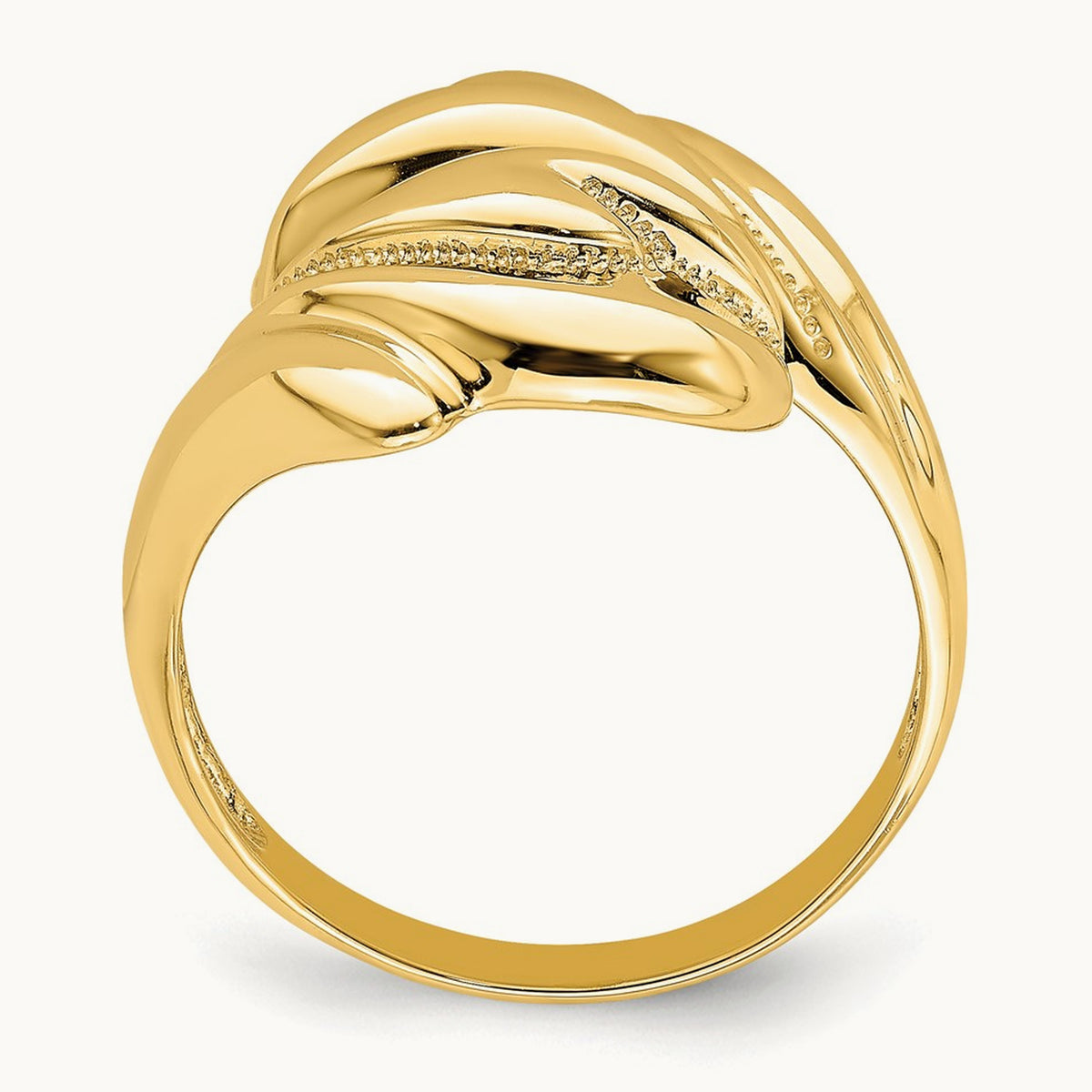 Polished Beaded Swirl Crossover Ring, 14K