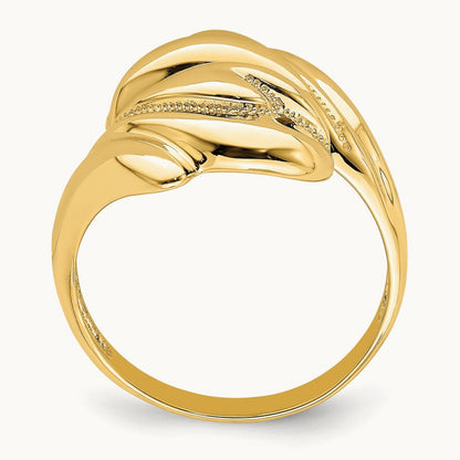 Polished Beaded Swirl Crossover Ring, 14K