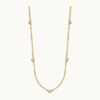 Oval Chain Diamond Cut Stars w/ 2in Ext Necklace, 14K Two-tone