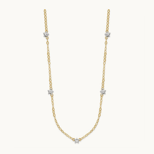 Oval Chain Diamond Cut Stars w/ 2in Ext Necklace, 14K Two-tone
