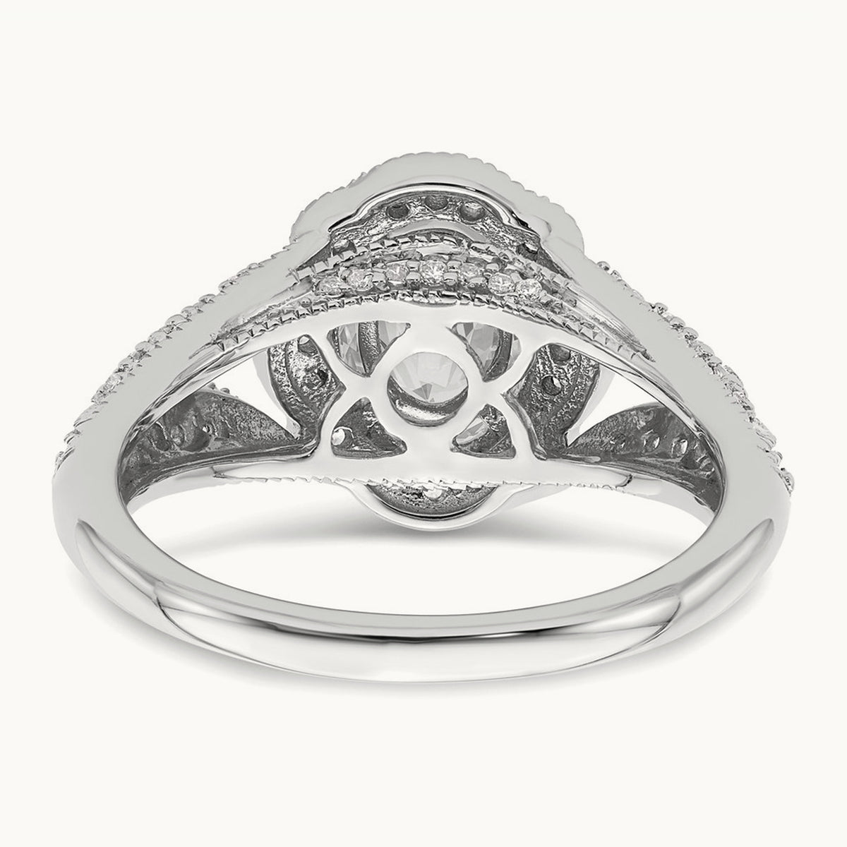 Polish Vintage Halo 1ct Oval Semi-Mount Dia Ring, 14K White