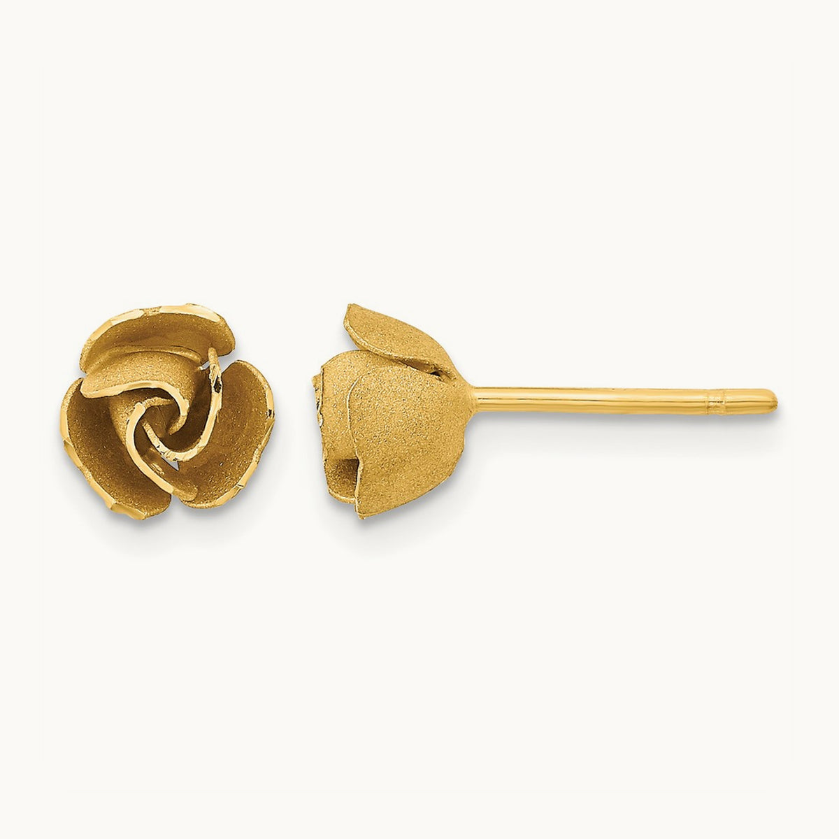 Satin Finish Diamond-cut Post Earrings — 14K Yellow Gold, 7.5mm