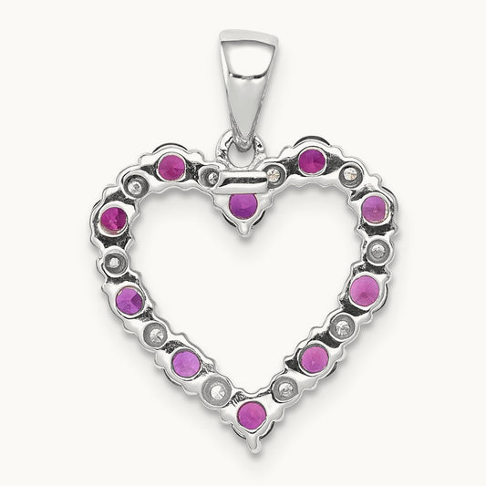 Diamond and .35 Ruby Heart Pendant — 14K White Gold