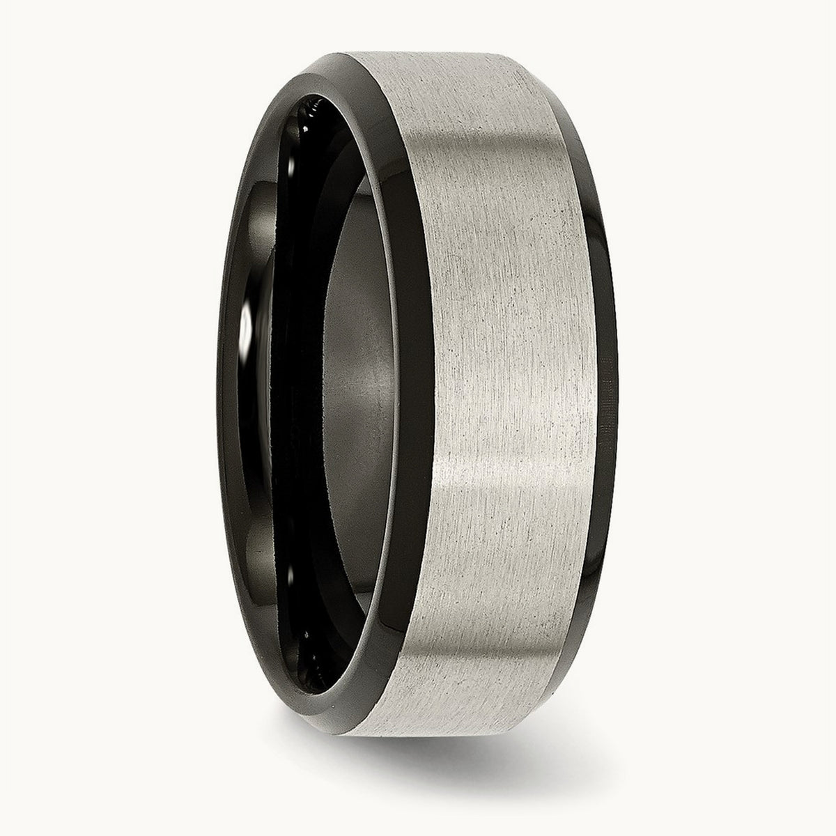 Brushed Center Black IP-plated Beveled Edge Band — photo set