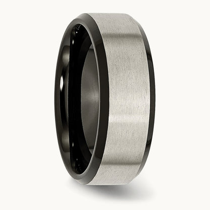 Brushed Center Black IP-plated Beveled Edge Band — photo set