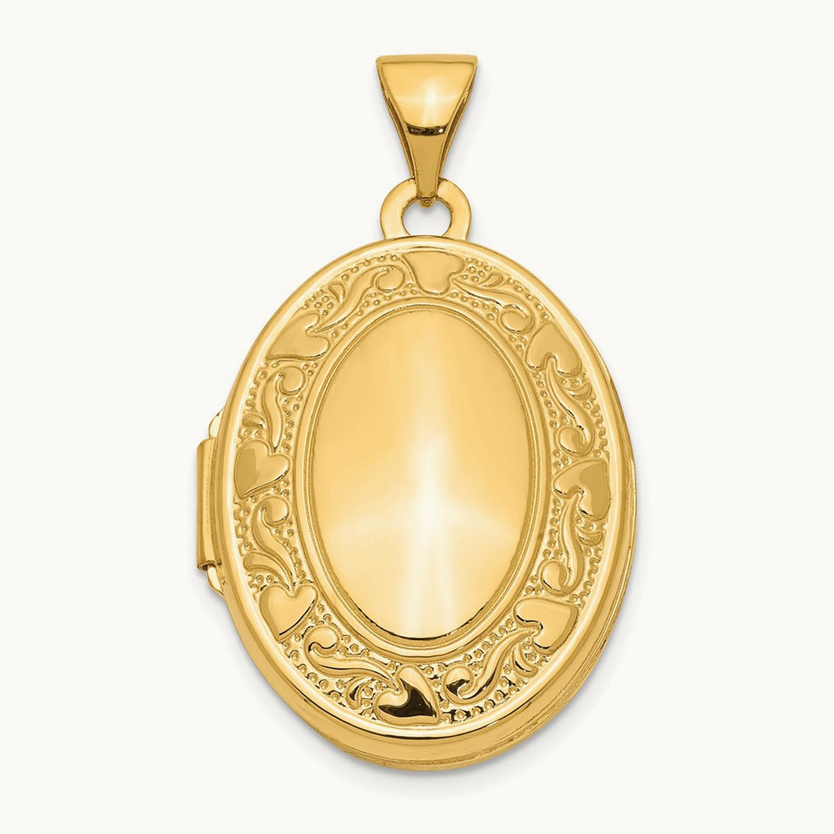 Scroll Heart Design Oval Locket, 14K Yellow Gold