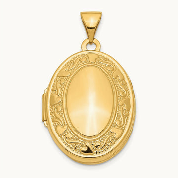 Scroll Heart Design Oval Locket, 14K Yellow Gold