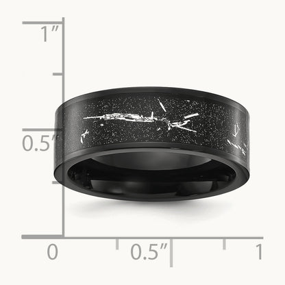 Polished Black IP-plated w/Black and Silver Foil Inlay Band, 8mm, Titanium