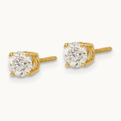 .95ct. VS2/SI1 G-I Diamond Stud Thread on/off Post Earrings, 14K Yellow Gold