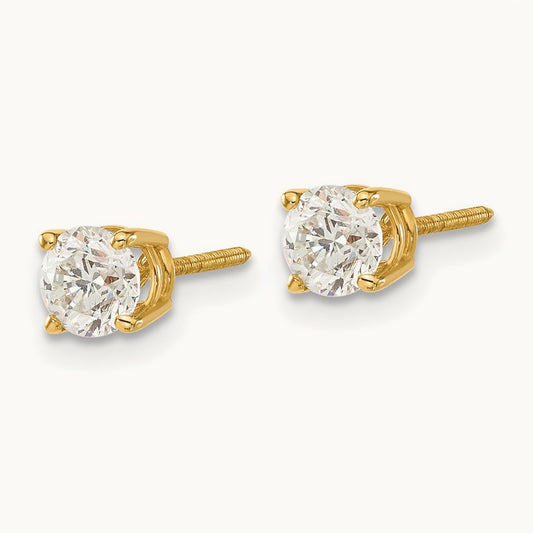 .95ct. VS2/SI1 G-I Diamond Stud Thread on/off Post Earrings, 14K Yellow Gold
