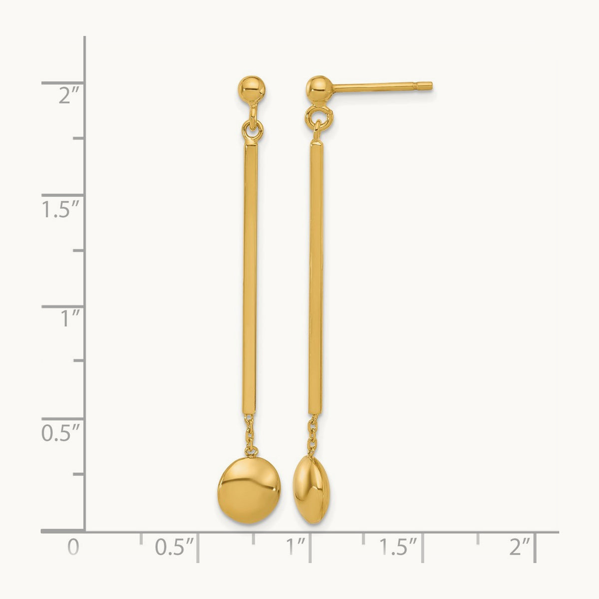 Polished Bar with Bead Dangle Post Earrings, 14K — Leslie's
