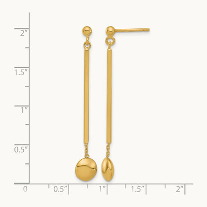 Polished Bar with Bead Dangle Post Earrings, 14K — Leslie's