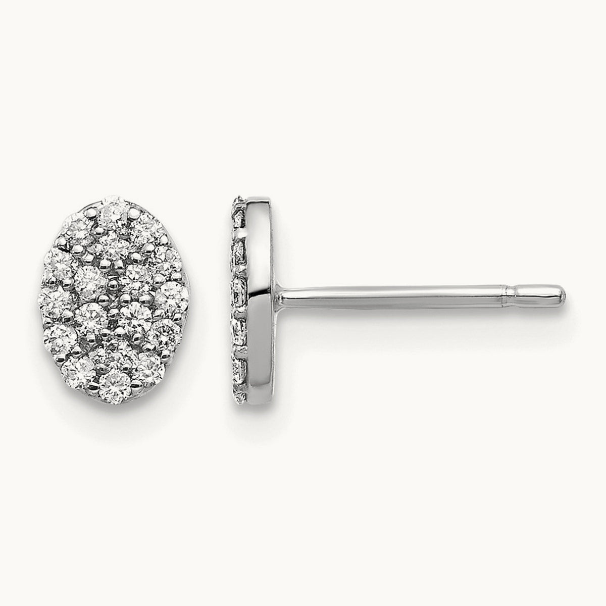Diamond Cluster Oval Earrings, 14K White Gold