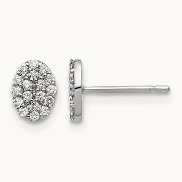 Diamond Cluster Oval Earrings, 14K White Gold