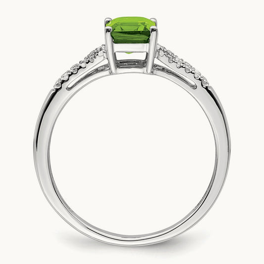 Emerald-cut Peridot and Diamond Ring, 14K White Gold