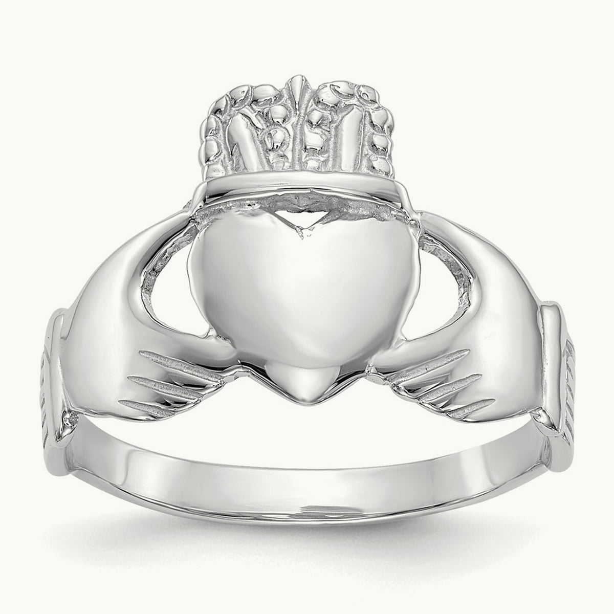 Ladies Claddagh Ring, 14K White Gold