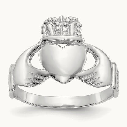 Ladies Claddagh Ring, 14K White Gold