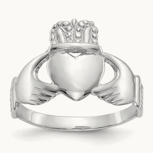 Ladies Claddagh Ring, 14K White Gold