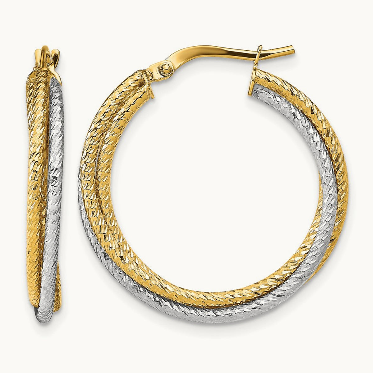 Polished D/C Hoop Earrings, 10K with Rhodium — Leslie's