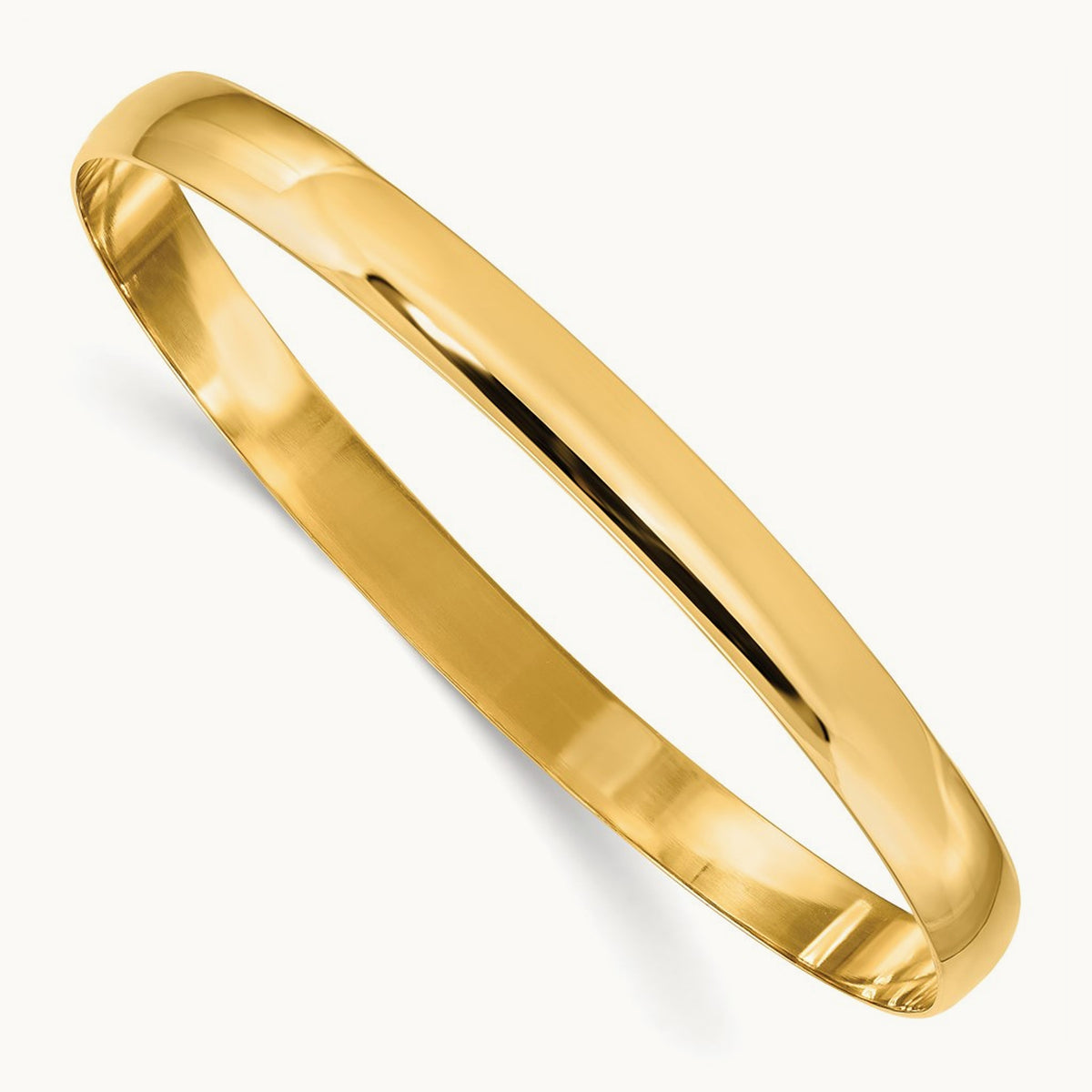 Solid Polished Half-Round Slip-On Bangle — 14K Yellow Gold, 6mm