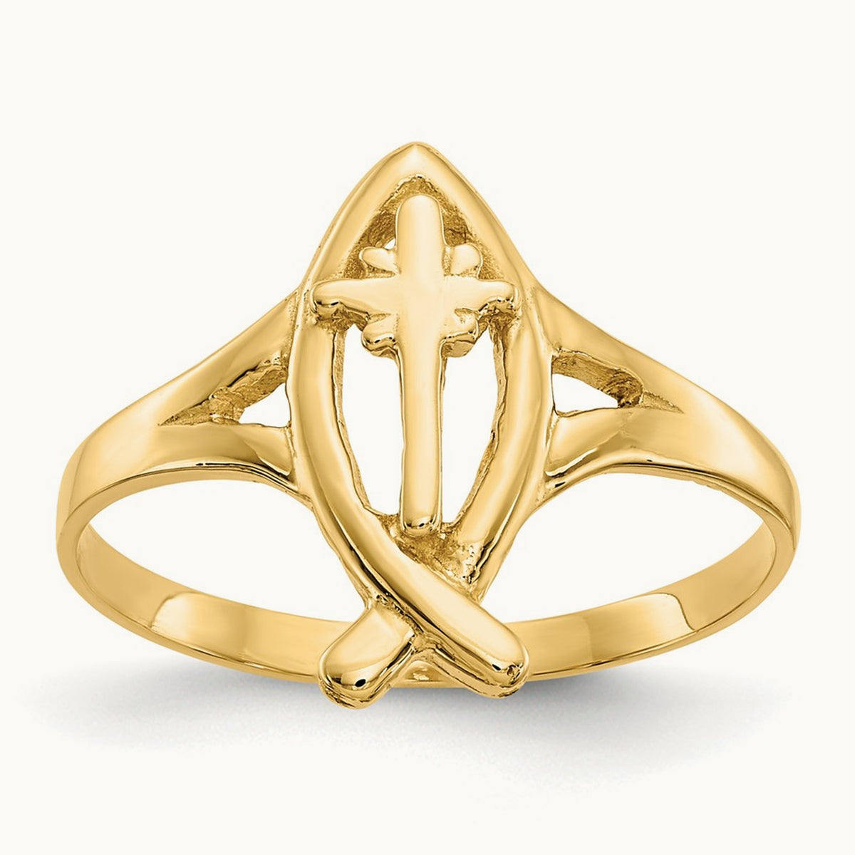 Ichthus w/Cross Ring, 14K