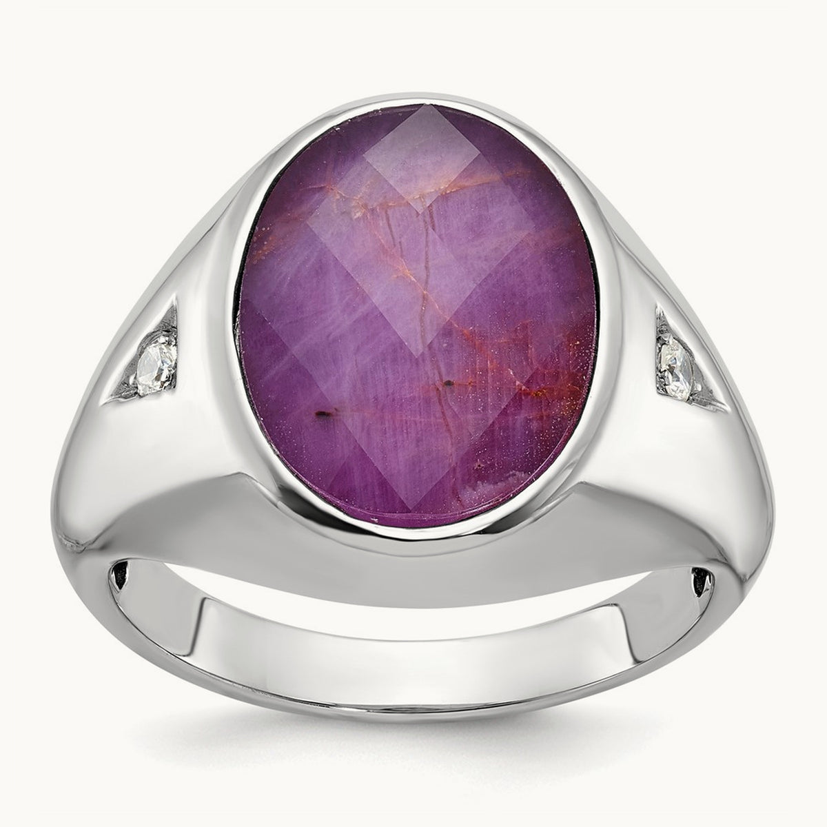 IBGoodman Oval Ruby Doublet and Diamond Complete Ring, 14K White Gold