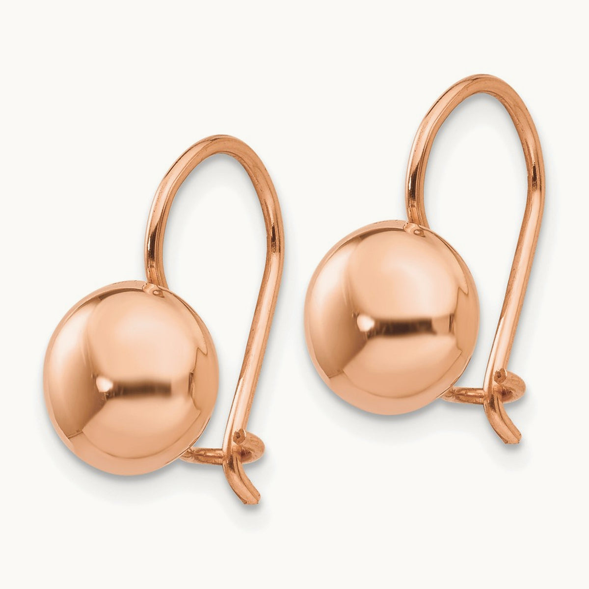 Polished Button Kidney Wire Earrings — 14K Rose Gold, 8mm
