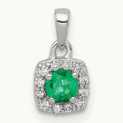 Diamond and .20 Emerald Square Halo Pendant, 14K White Gold