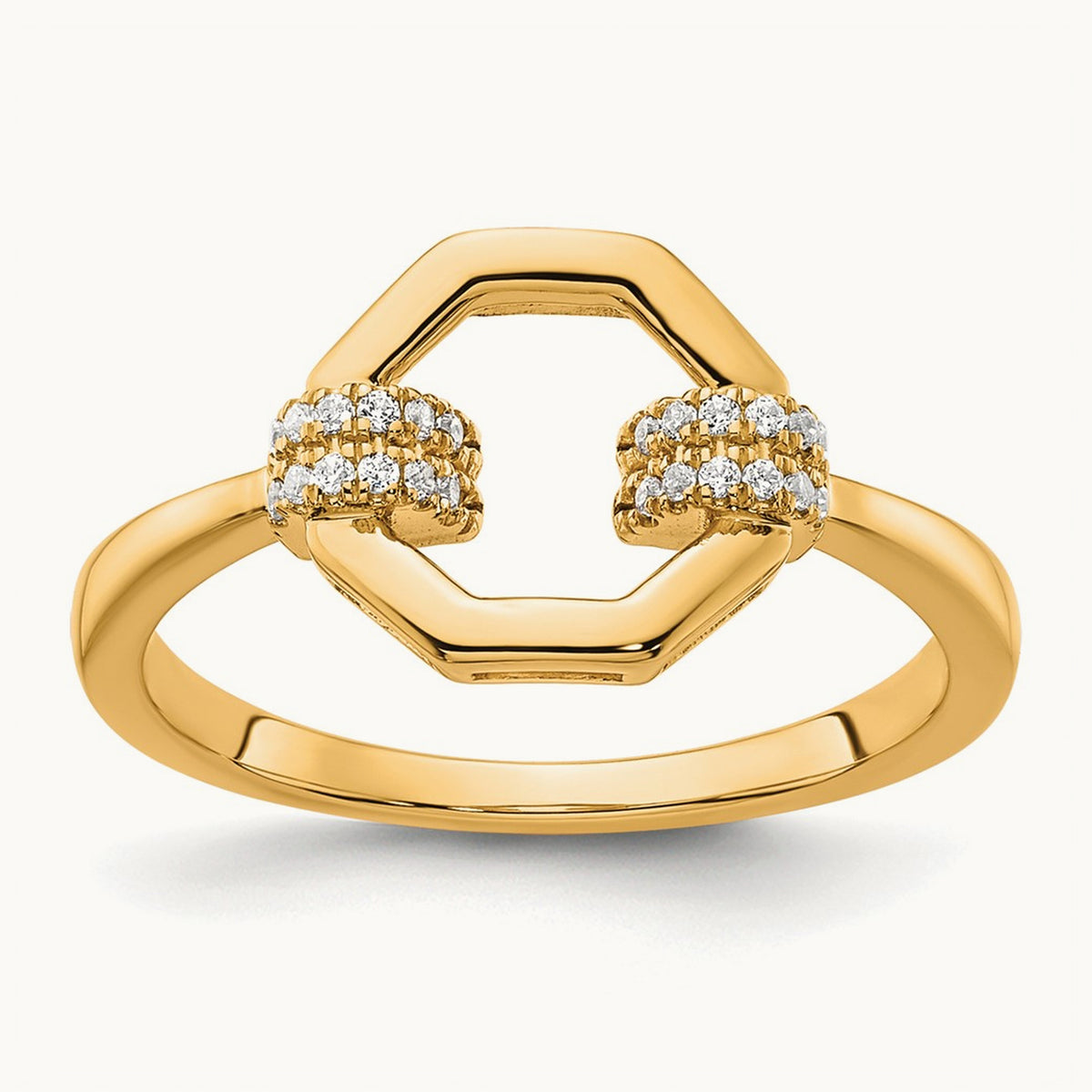 Polished Diamond Octogon Fashion Ring, 14K