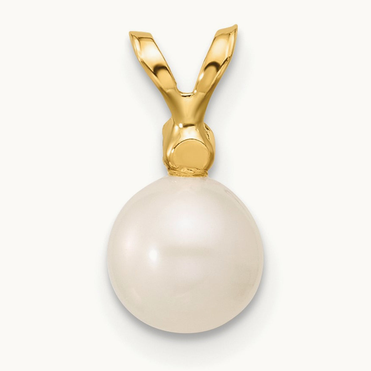 6- Round White Freshwater Cultured Pearl Diamond Pendant, 7mm, 14K