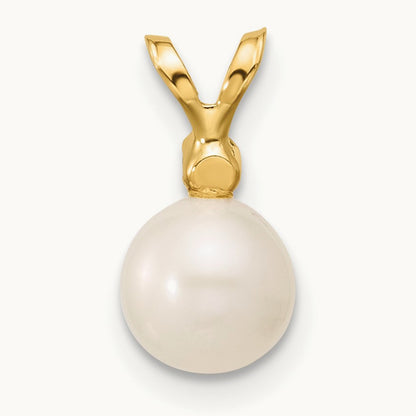 6- Round White Freshwater Cultured Pearl Diamond Pendant, 7mm, 14K