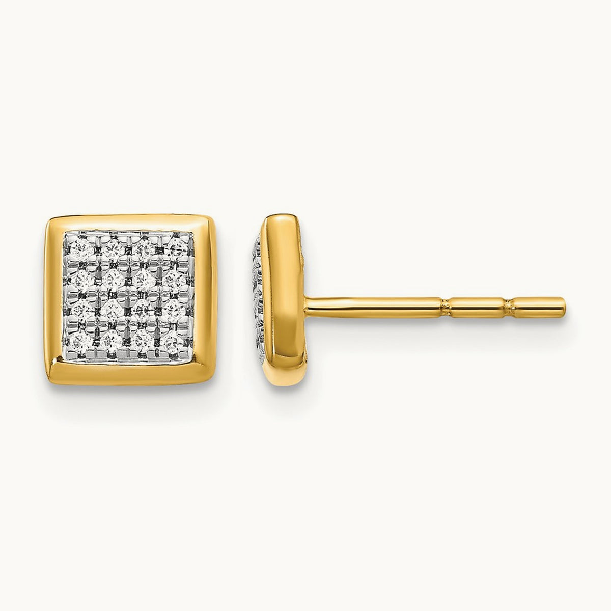 Square Diamond Cluster Earrings — 14K Yellow Gold, 7mm