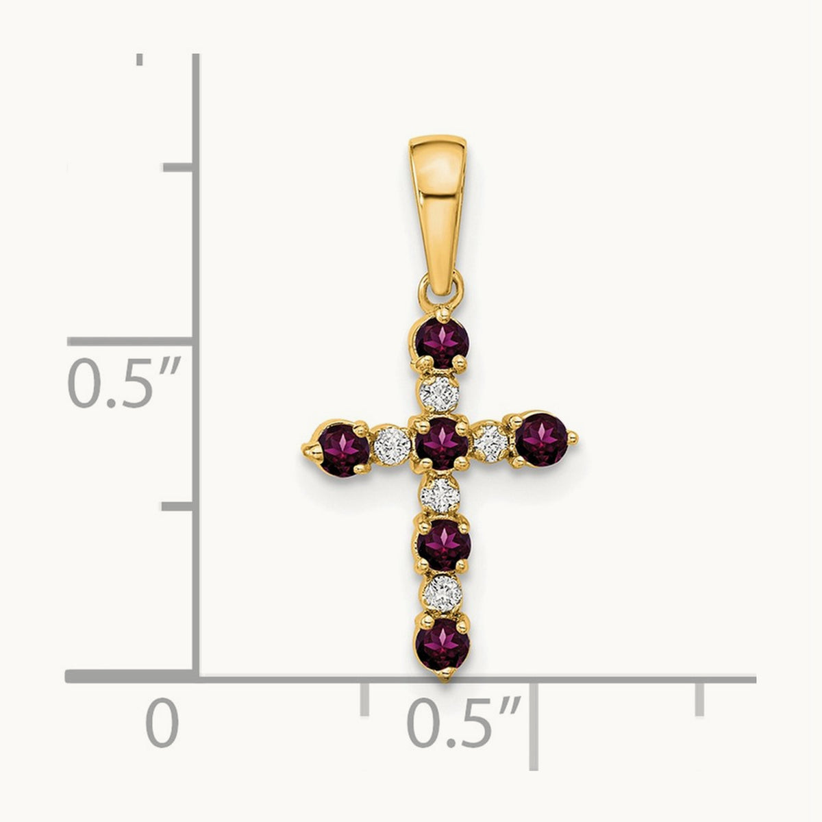 Rhodolite Garnet and Diamond Cross Pendant — 14K Yellow Gold