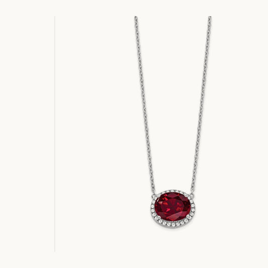Oval Created Ruby/Diamond 18in. Halo Necklace, 14K White Gold
