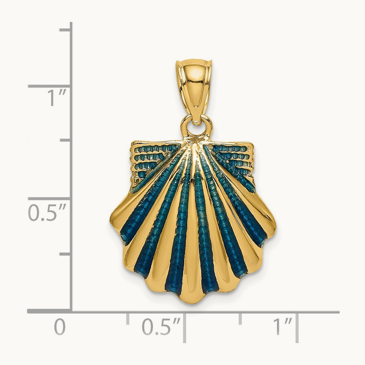 Blue Enamel Scallop Shell Charm, 14K