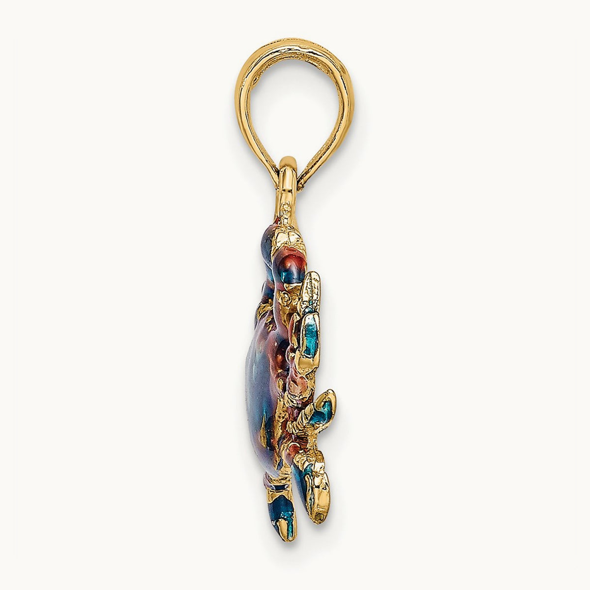 Blue Enamel Crab Charm, 14K