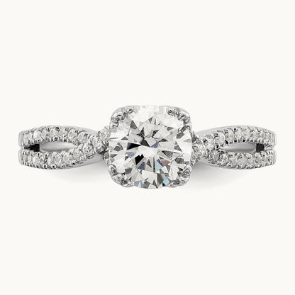 Criss-Cross 1ct Round Semi-Mount Eng Dia Ring, 14K White Gold