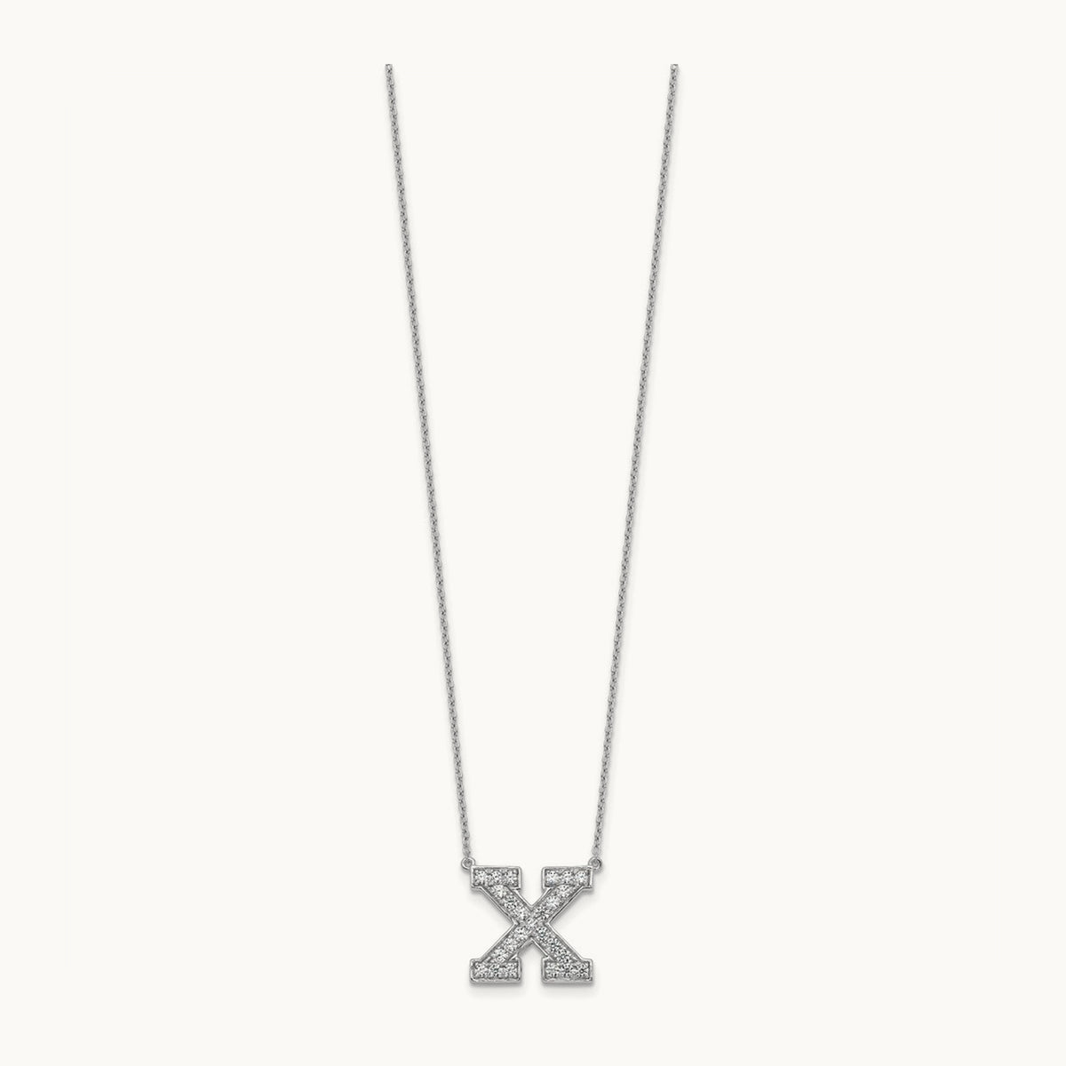 Initial Necklace — 14K White Gold, X, 1/2 ct
