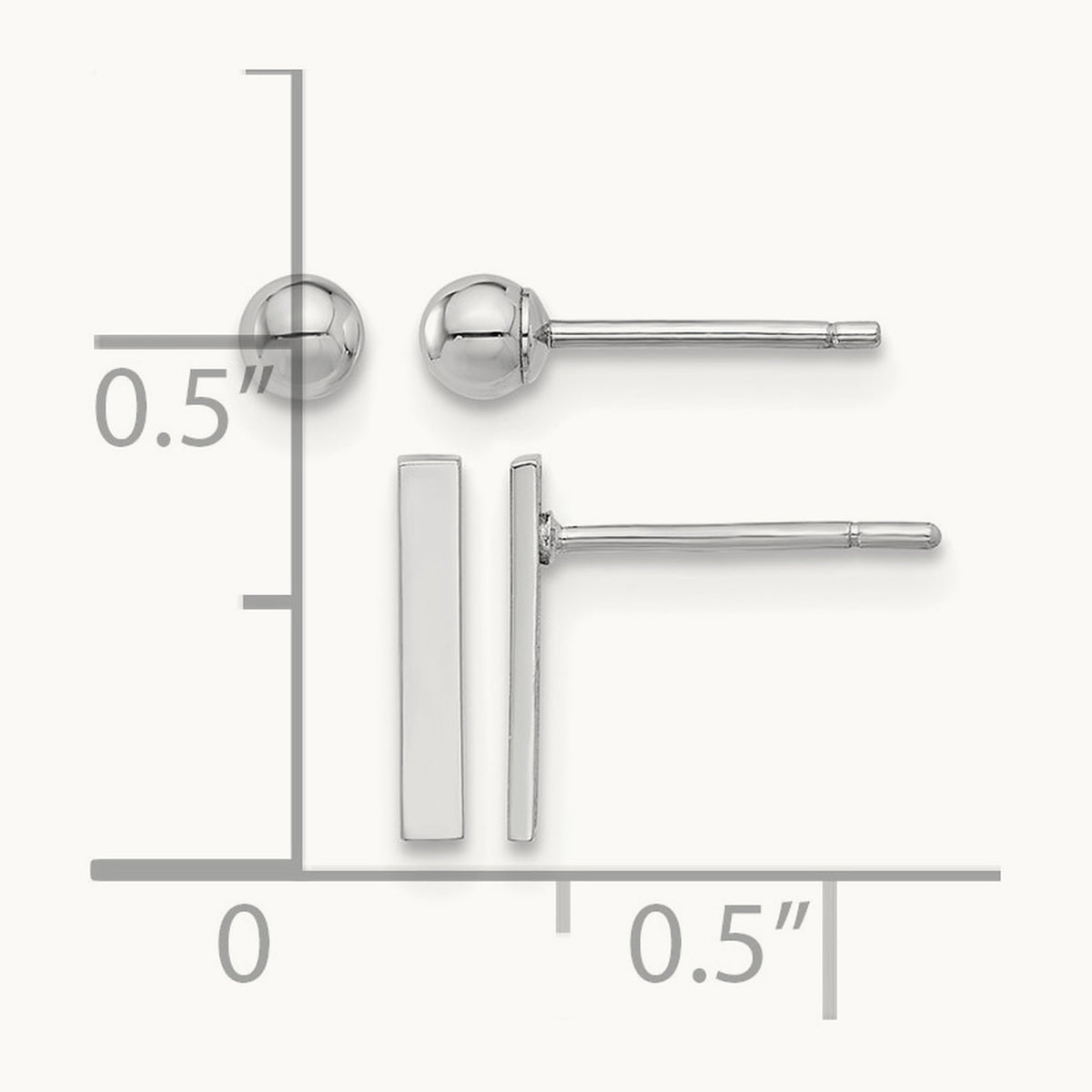 Polished Ball and Bar Earring Set — 14K White Gold