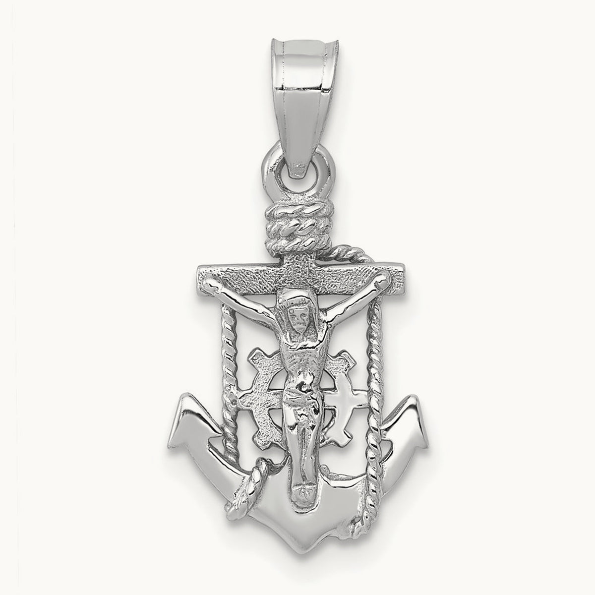 Polished Mariner Crucifix Pendant, 14K White Gold