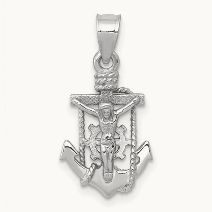 Polished Mariner Crucifix Pendant, 14K White Gold