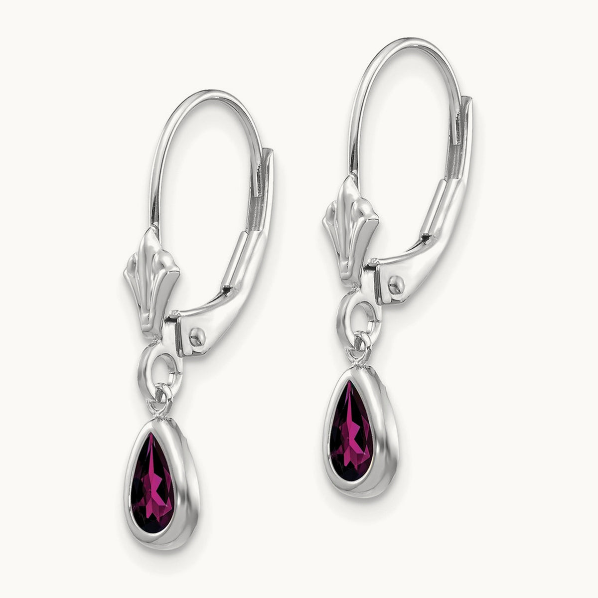 6x4mm Rhodolite Garnet/June Earrings — 14K White Gold