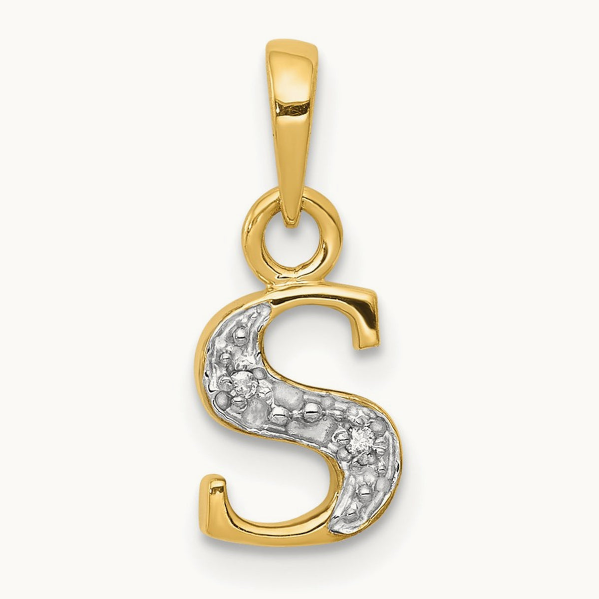 Diamond Letter S Initial Pendant, 14K Yellow Gold with Rhodium