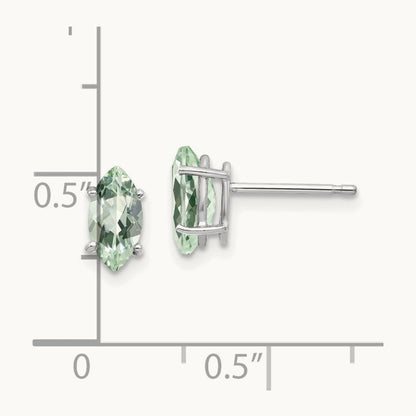 8x4mm Marquise Green Quartz Earring, 14K White Gold
