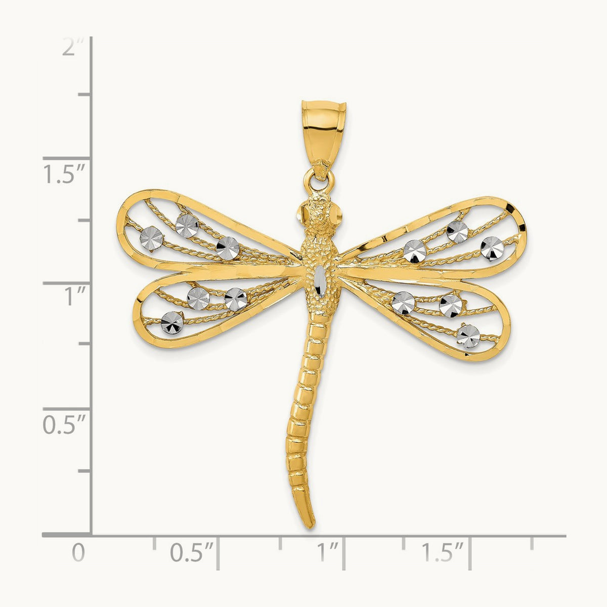 w/Rhodium Diamond-cut Filigree Dragonfly Pendant, 14K