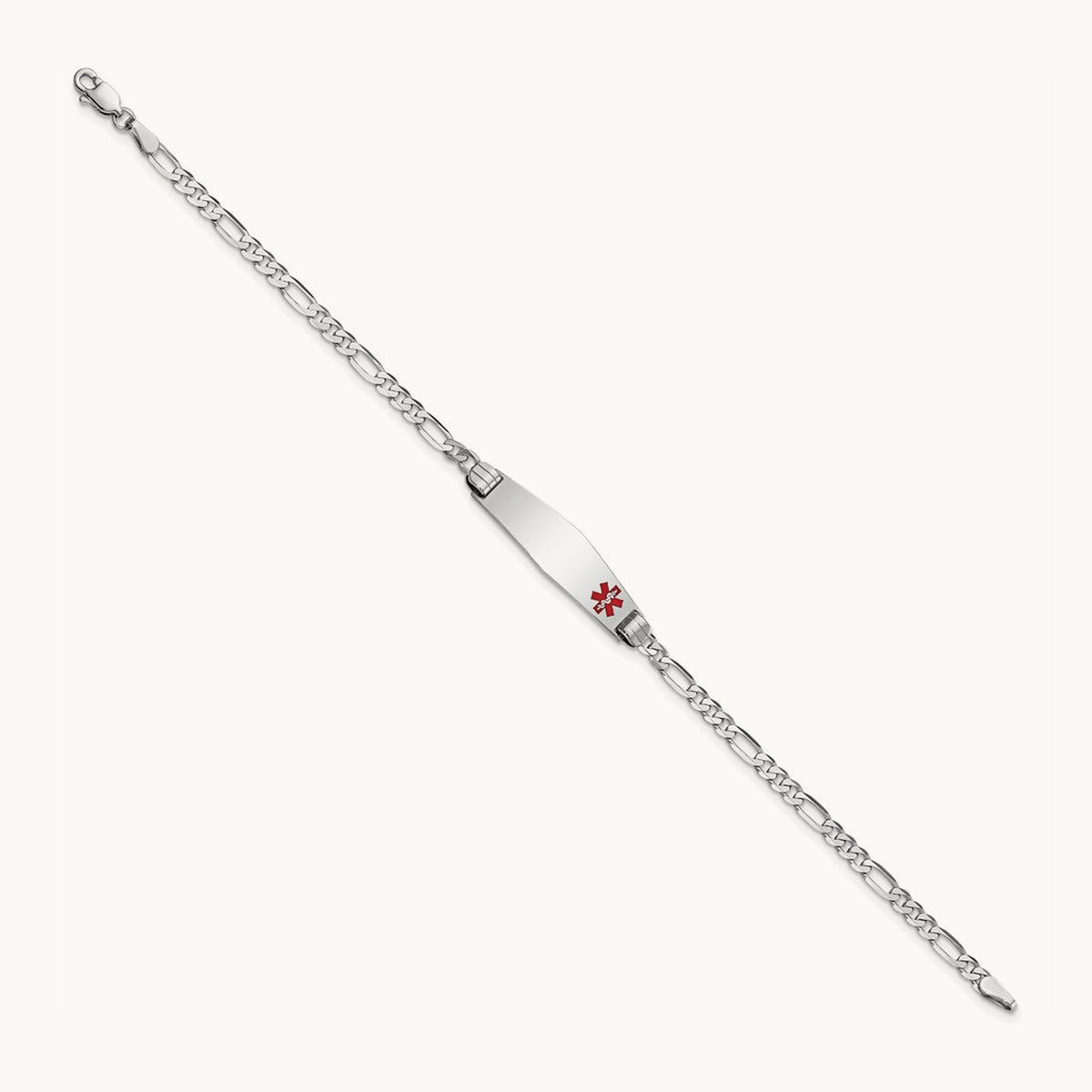 WG Medical Soft Diamond Shape Red Enamel Figaro Link ID Bracelet, 14K