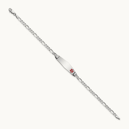 WG Medical Soft Diamond Shape Red Enamel Figaro Link ID Bracelet, 14K