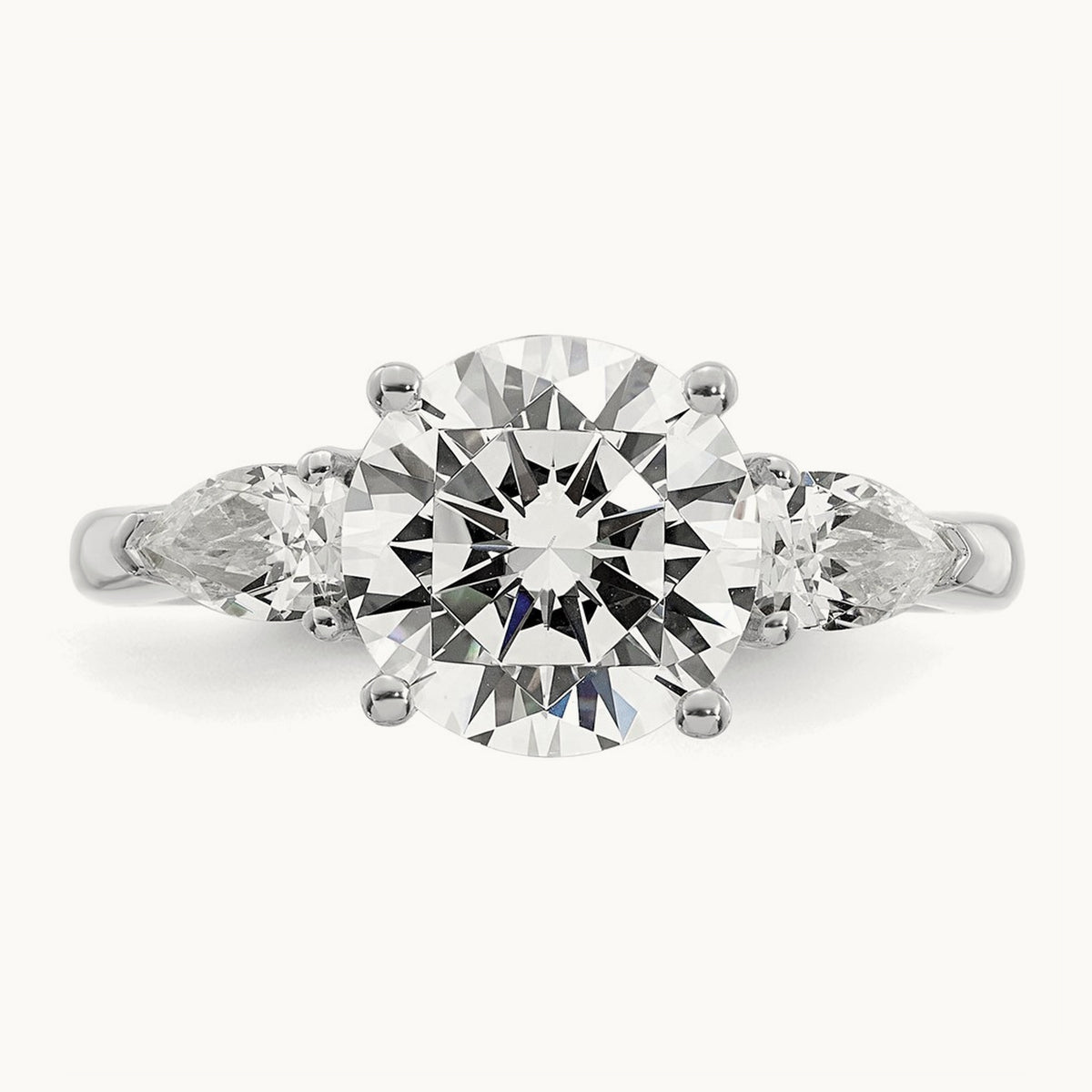Round with Pear 3 Stone Engagement Ring, 1.25-3.50 ct tw Lab-Grown Diamond — 3 ct, 14K White Gold